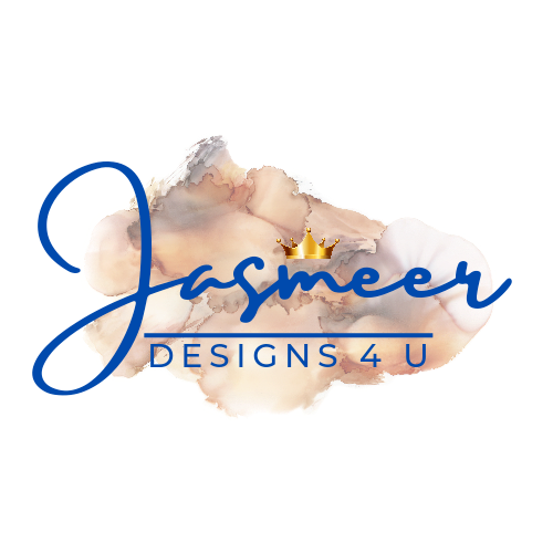 Logo of "Jasmeer Designs 4 U" with stylized cursive text overlaying an abstract watercolor background, perfect for a Digital Marketing agency.